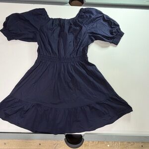 GAP Dark Blue Puff Sleeve Midi Dress lightweight cotton